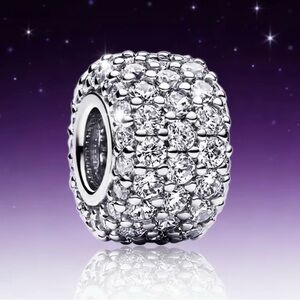 Silver Pave Charm Bead with Clear Cubic Zirconia